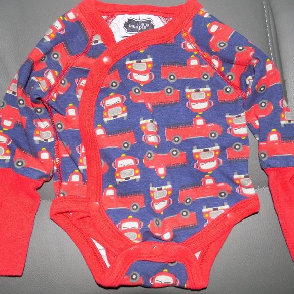 Mud Pie Fire Truck Theme Snap Tee Once Piece Size 0-3 Months Boy's EUC - Picture 2 of 3